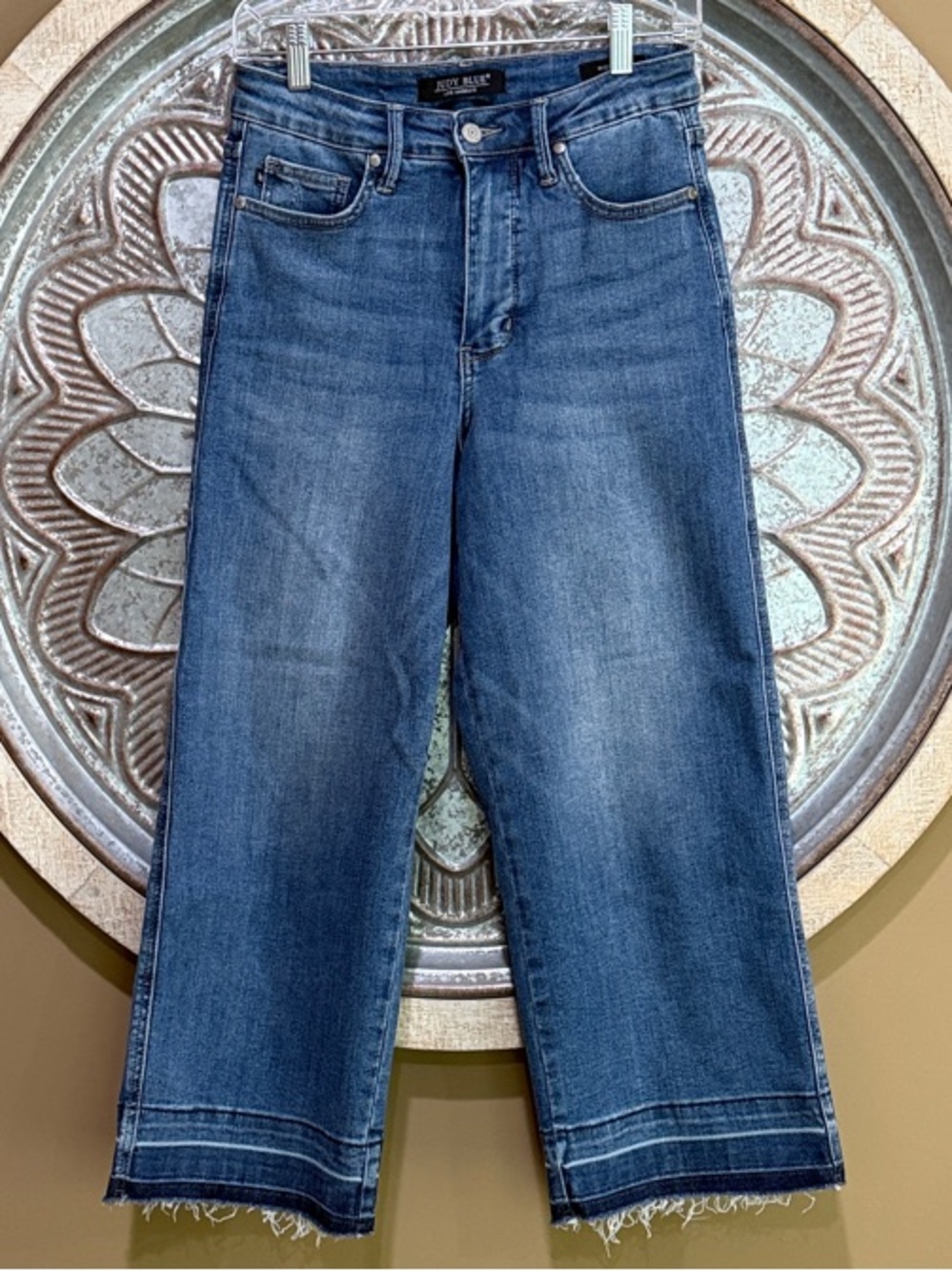 New Judy Blue Dark Wash Wide Crop Ankle Jeans W/ Decorative Hem NWOT